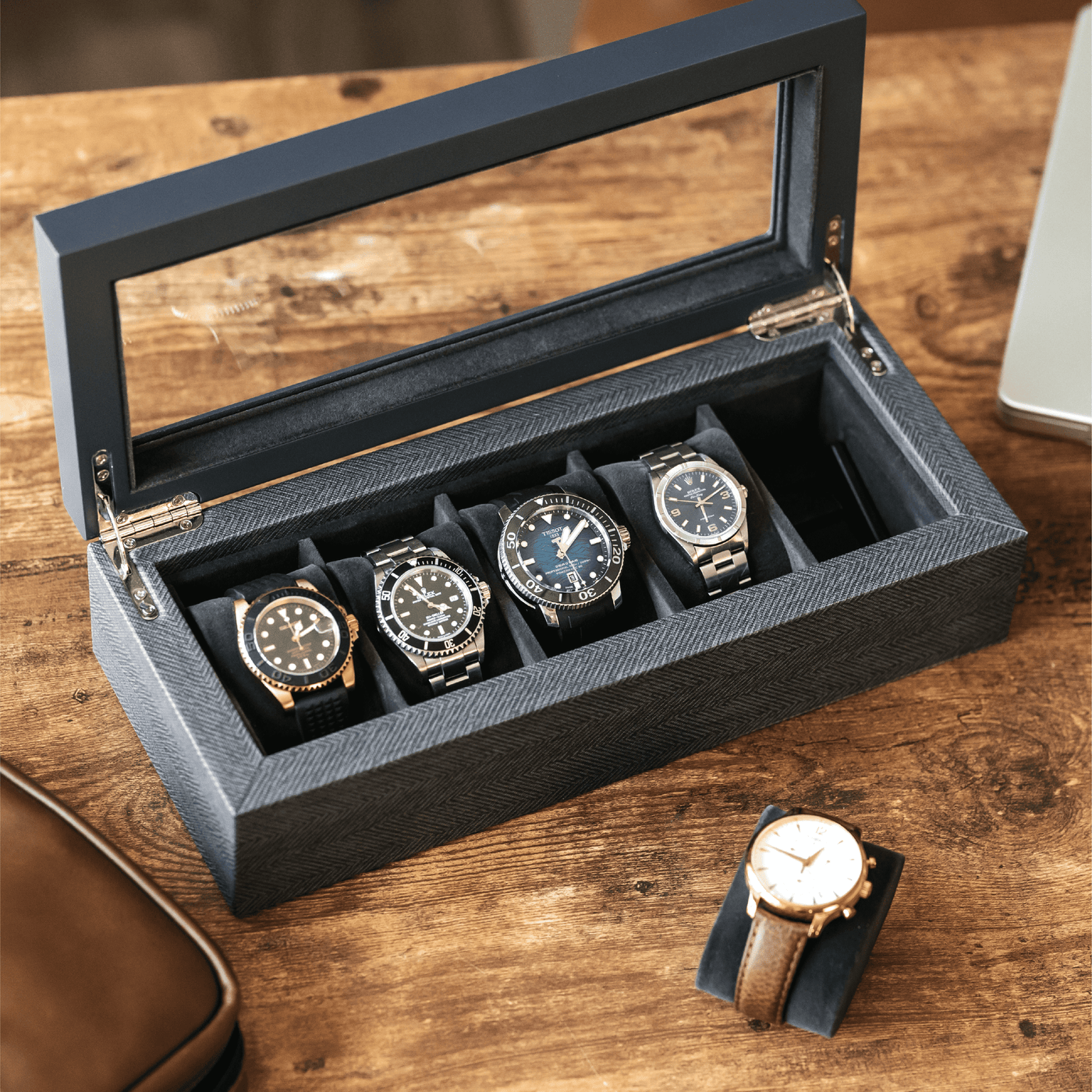 Herringbone Two-Toned Watch Box - 5 Slot