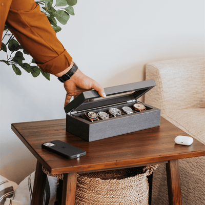 Herringbone Two-Toned Watch Box - 5 Slot