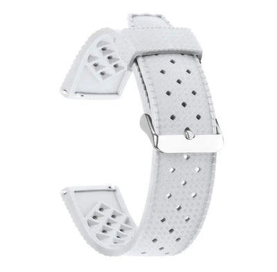 White perforated leather watch strap on a white background