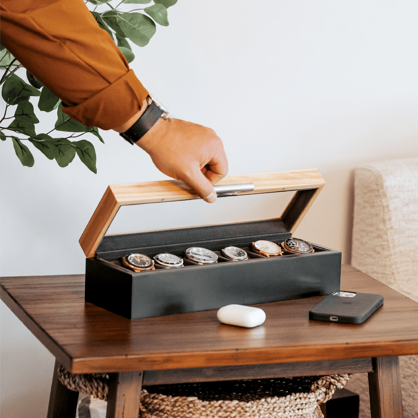 Pine Two-Toned Watch Box - 6 Slot