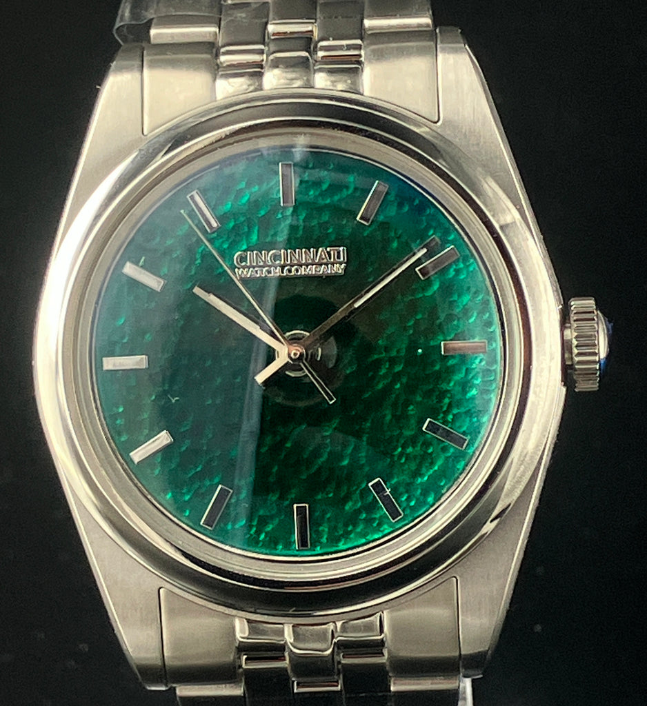 Cincinnati Watch Company Teal Green Enamel over Hammered Finish — Teal
